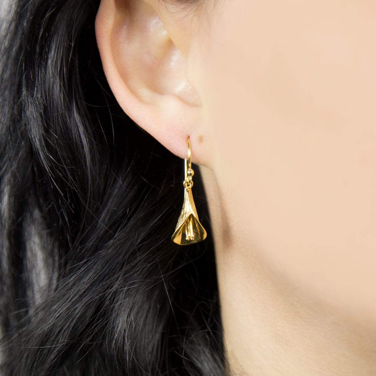 Gold Plated Sterling Silver Calla Lily Dangly Earrings