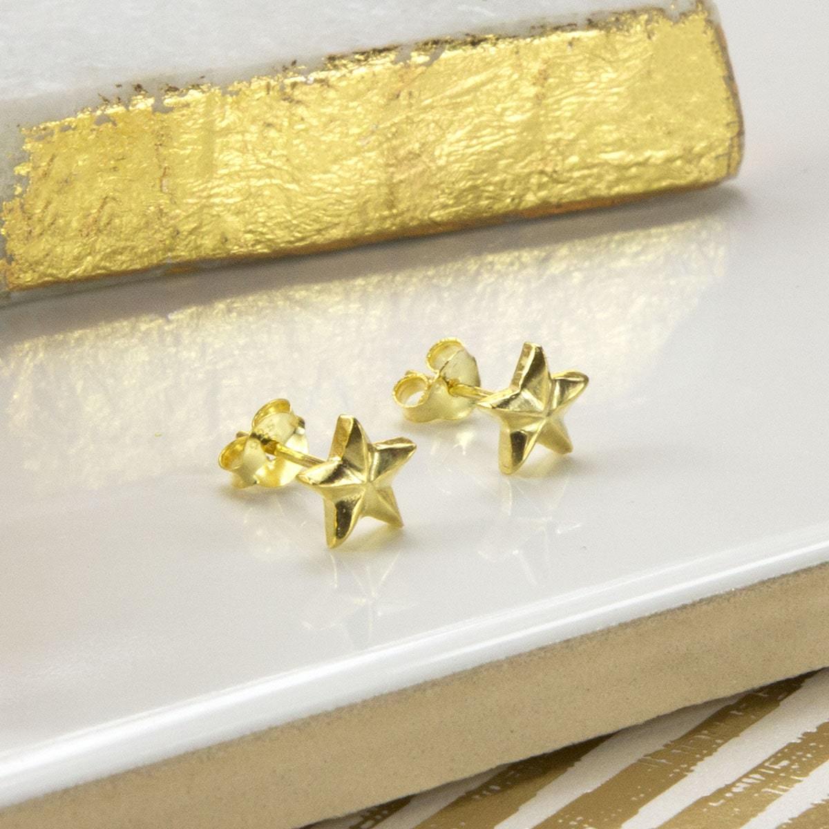 Gold Plated Sterling Silver Star Stud Earrings