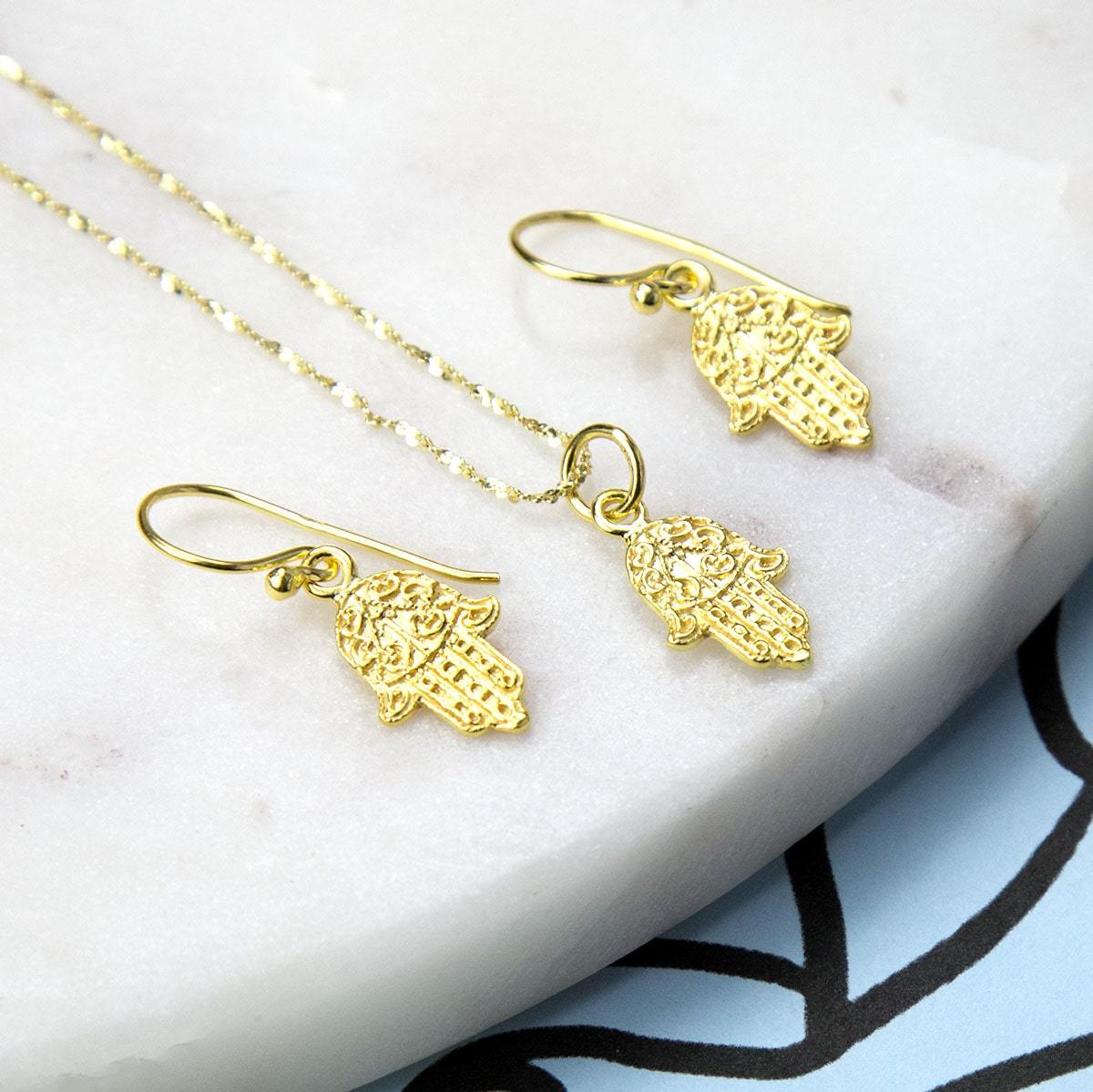 Gold Plated Sterling Silver Fatima Hand Earrings