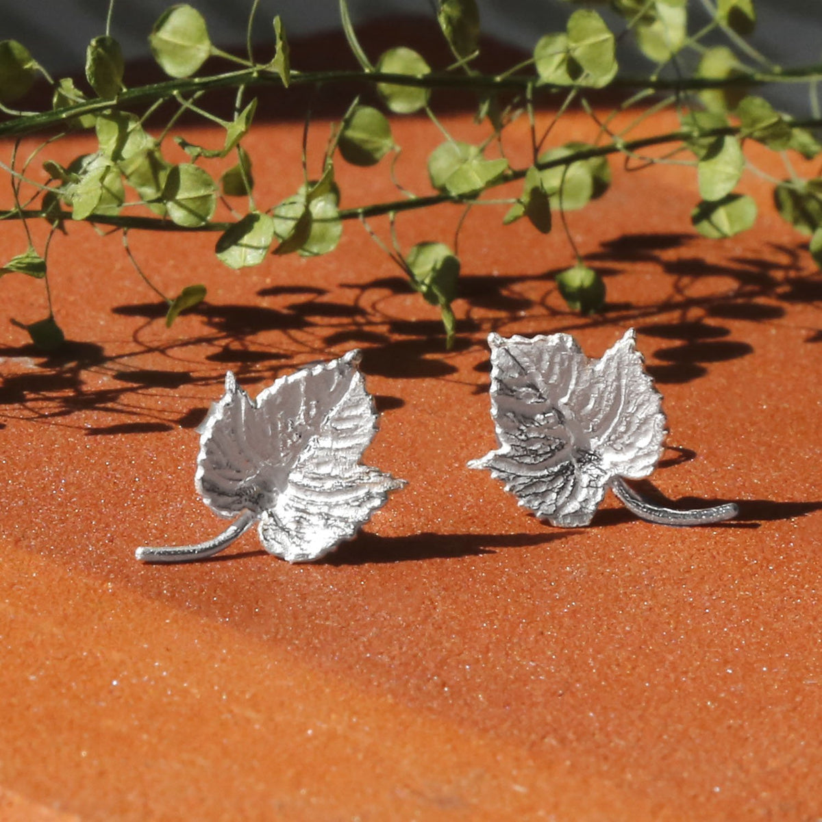 Gold Plated Sterling Silver Ivy Leaf Stud Earrings