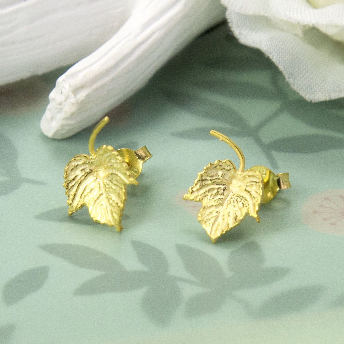 Gold Plated Sterling Silver Ivy Leaf Stud Earrings
