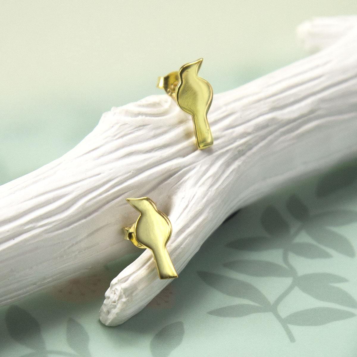 Gold Plated Sterling Silver Petite Bird Stud Earrings