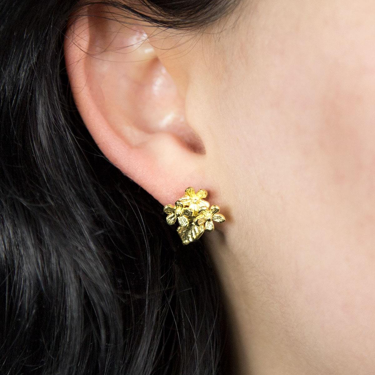 Gold Plated Sterling Silver Tri Flower Stud Earrings