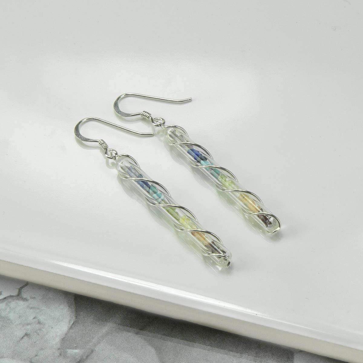 Sterling Silver Dangly Chakra Earrings