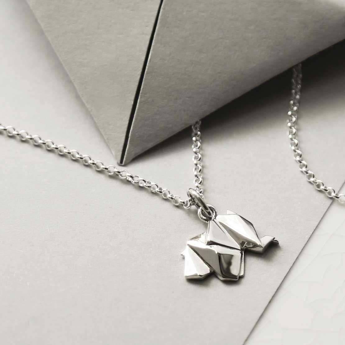 Sterling Silver Polished Origami Elephant Necklace