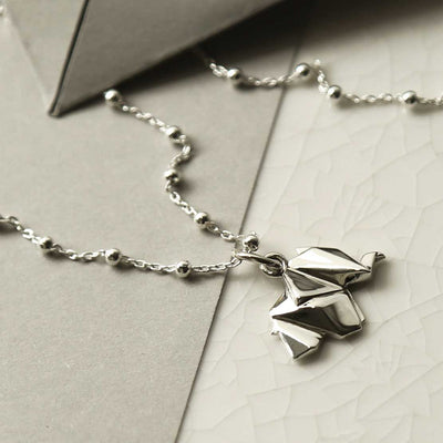 MZA024S STERLING SILVER POLISHED ORIGAMI ELEPHANT NECKLACE 1