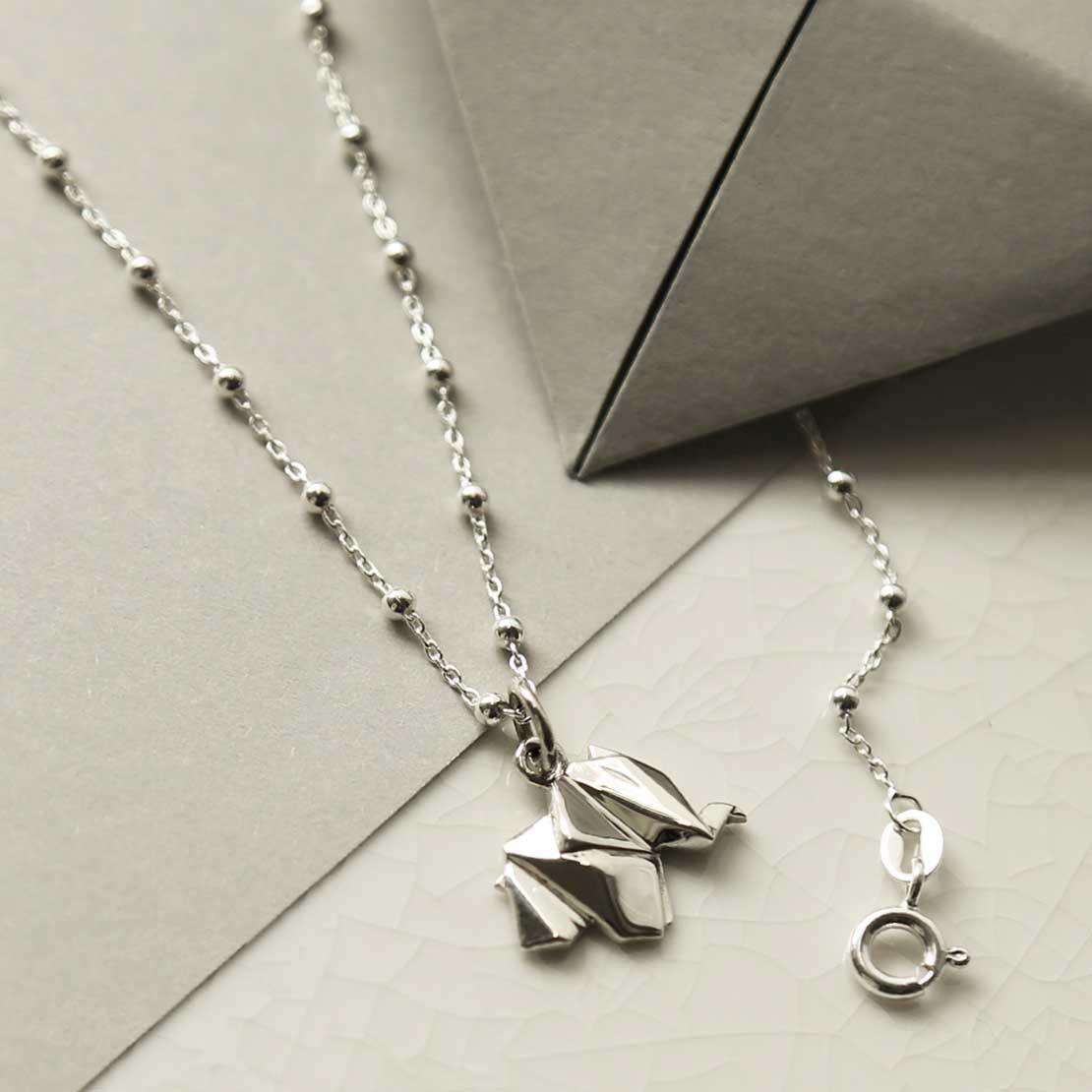 Sterling Silver Polished Origami Elephant Necklace