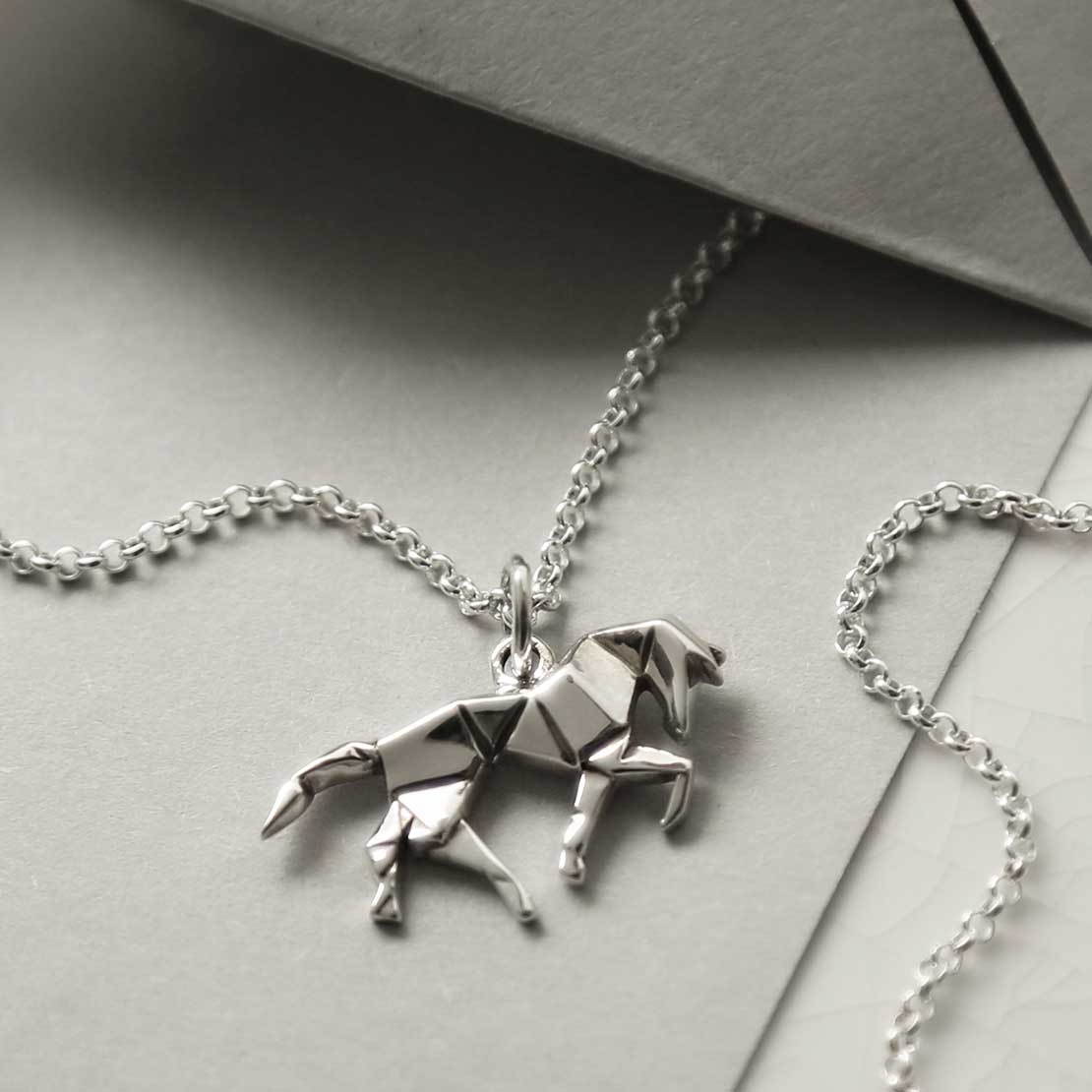 Sterling Silver Polished Origami Horse Necklace