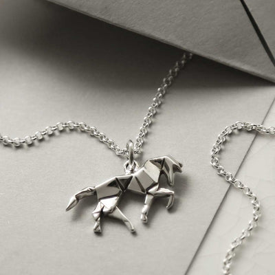 MZA026S STERLING SILVER POLISHED ORIGAMI HORSE NECKLACE 2