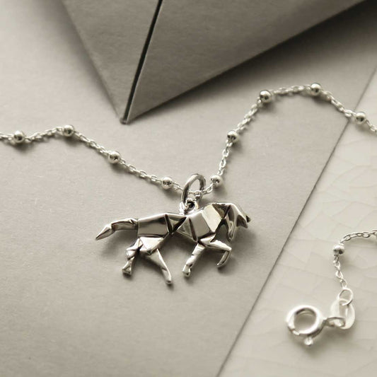MZA026S STERLING SILVER POLISHED ORIGAMI HORSE NECKLACE 3