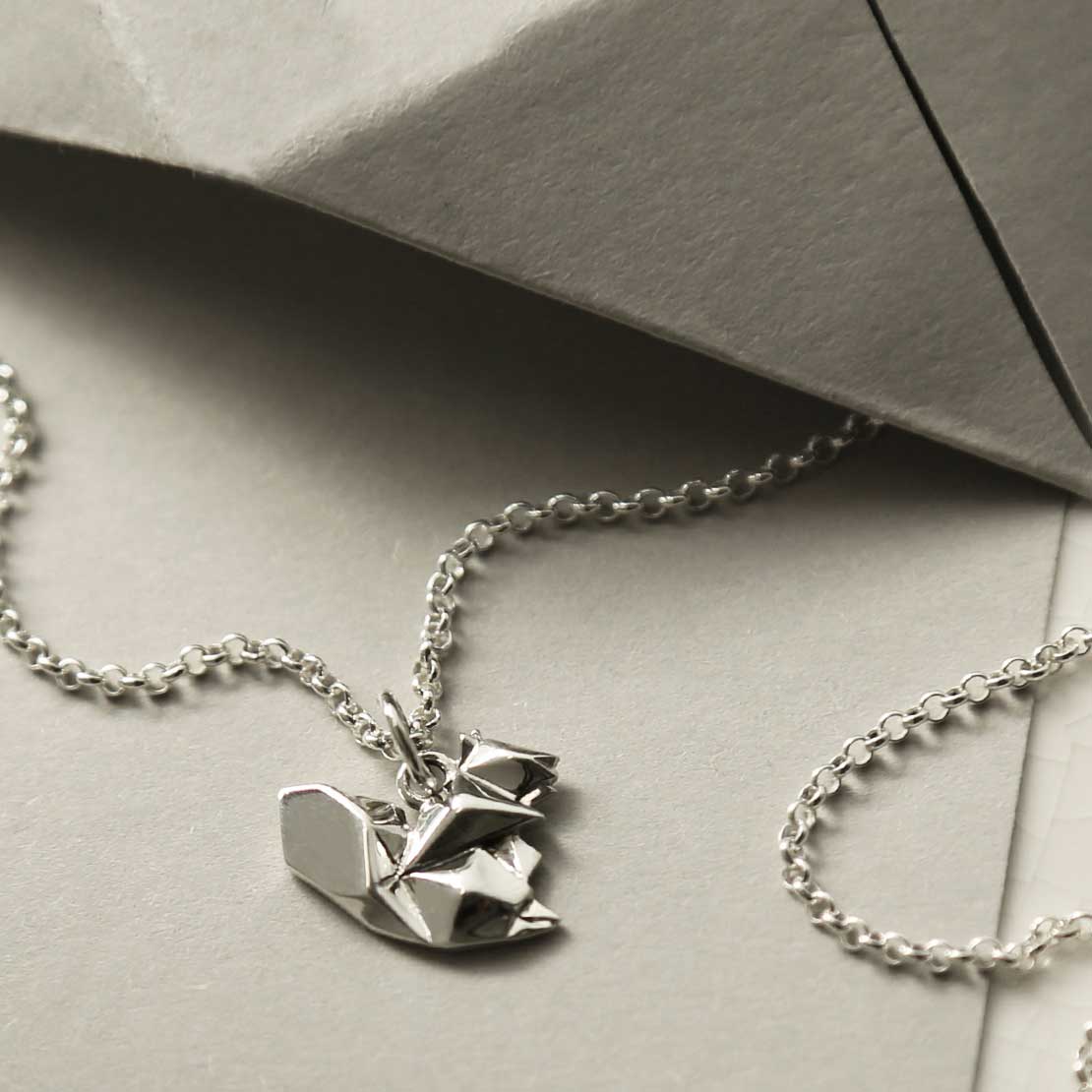 Sterling Silver Polished Origami Squirrel Necklace