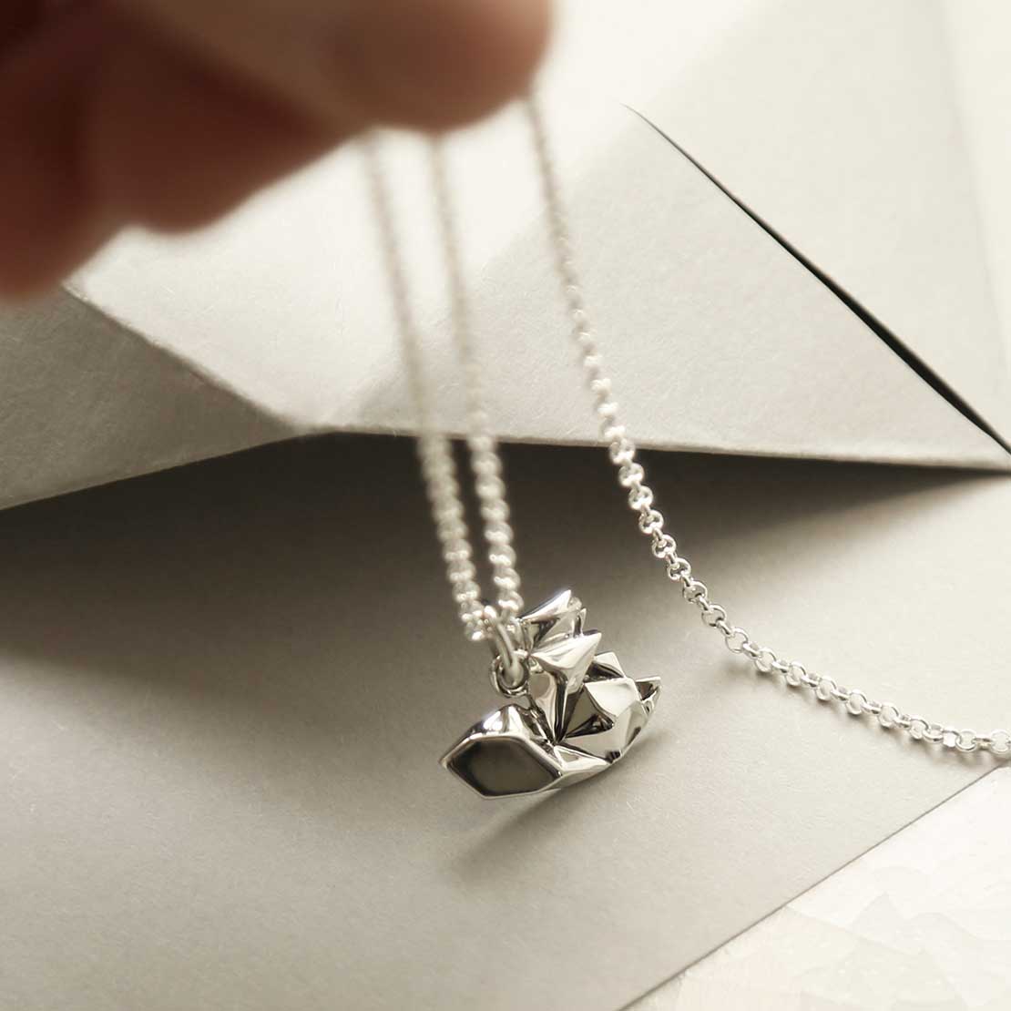 Sterling Silver Polished Origami Squirrel Necklace