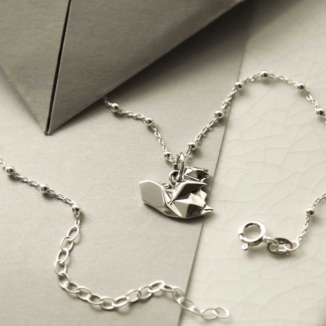 Sterling Silver Polished Origami Squirrel Necklace