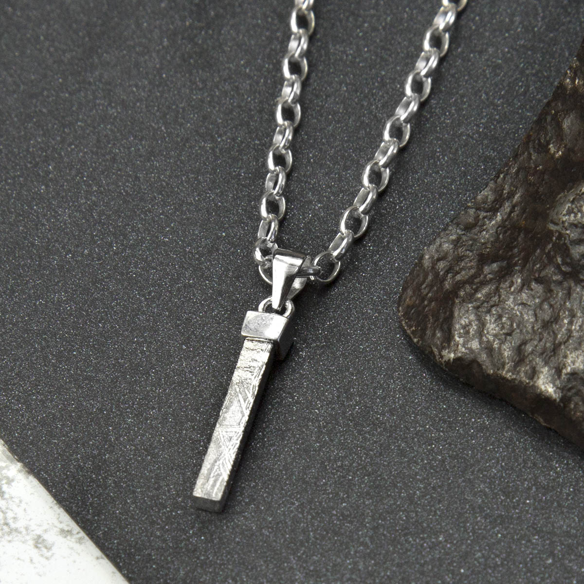 Sterling Silver Tipped Meteorite Rod Necklace