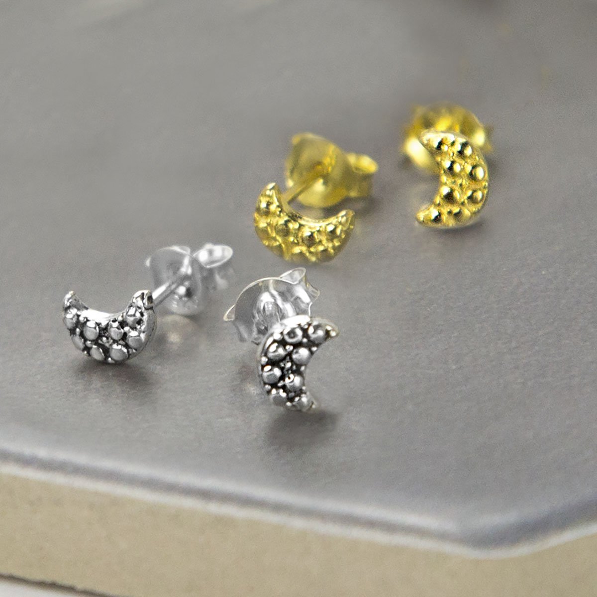 Sterling Silver and Gold Moon Stud Earring Pack