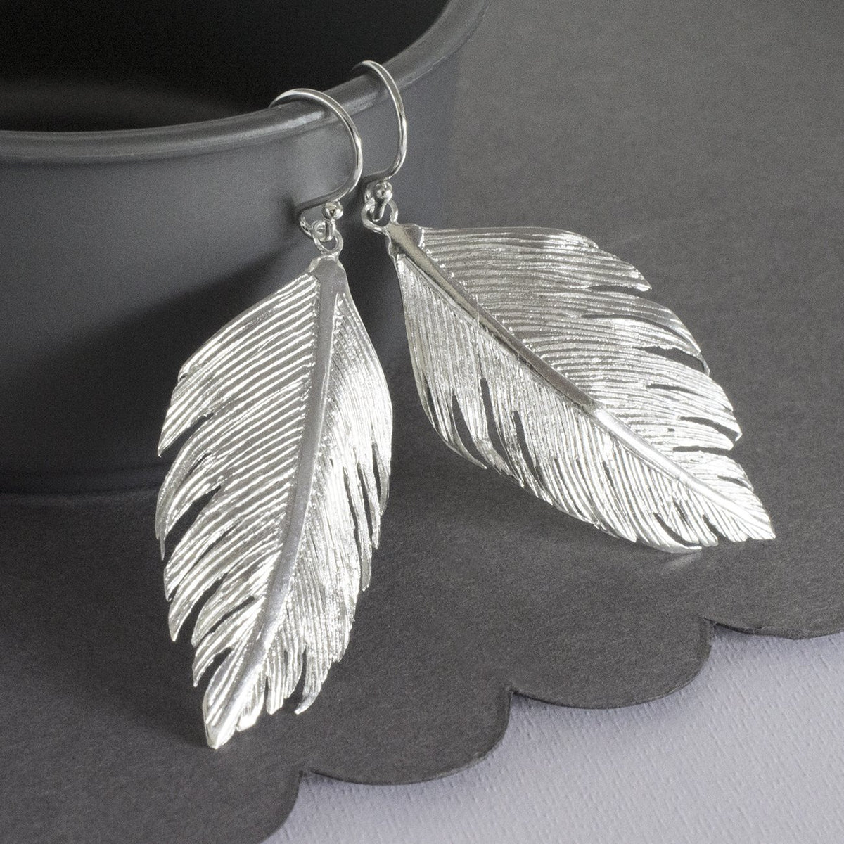 Sterling Silver Angelic Feather Dangly Earrings