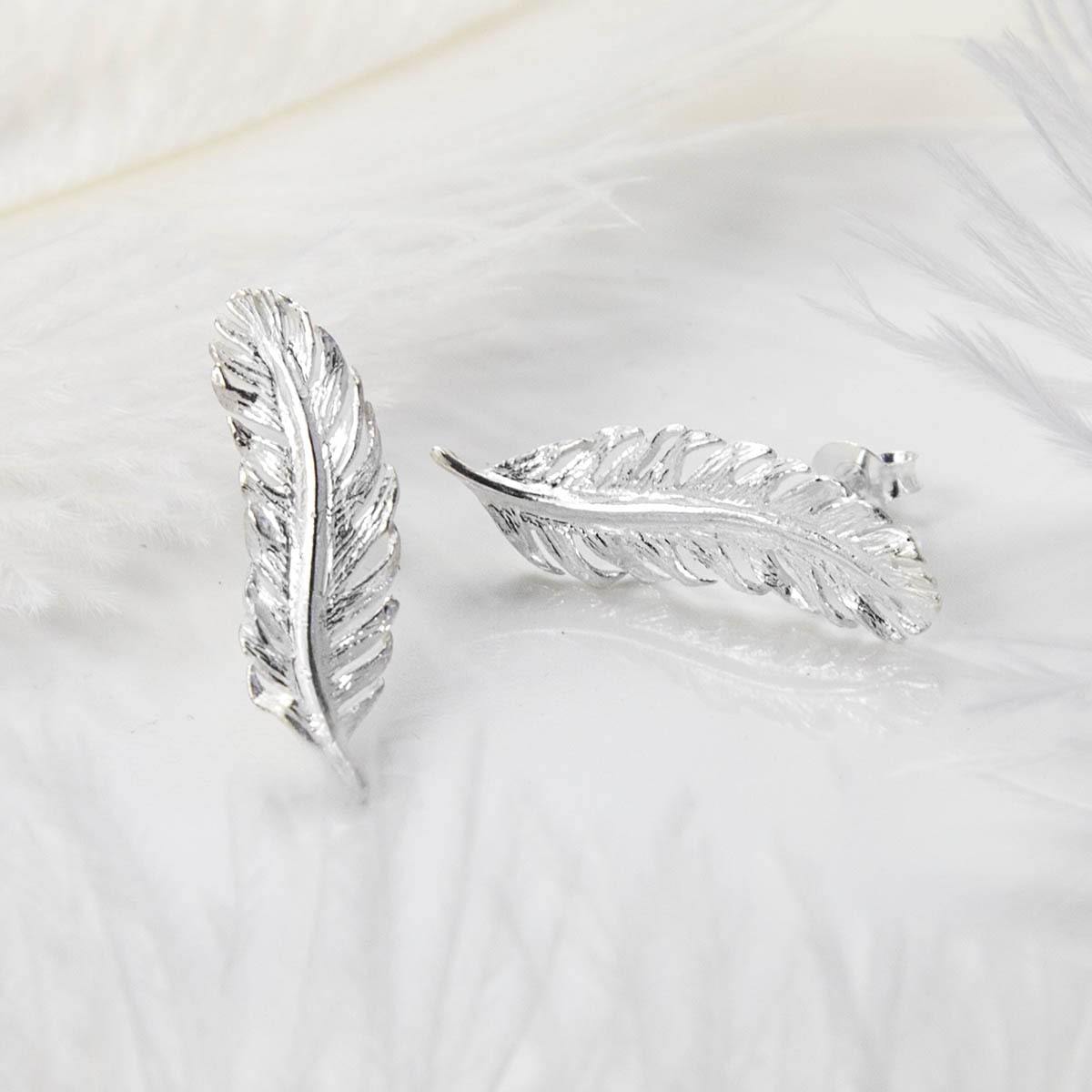 Sterling Silver Feather Stud Earrings
