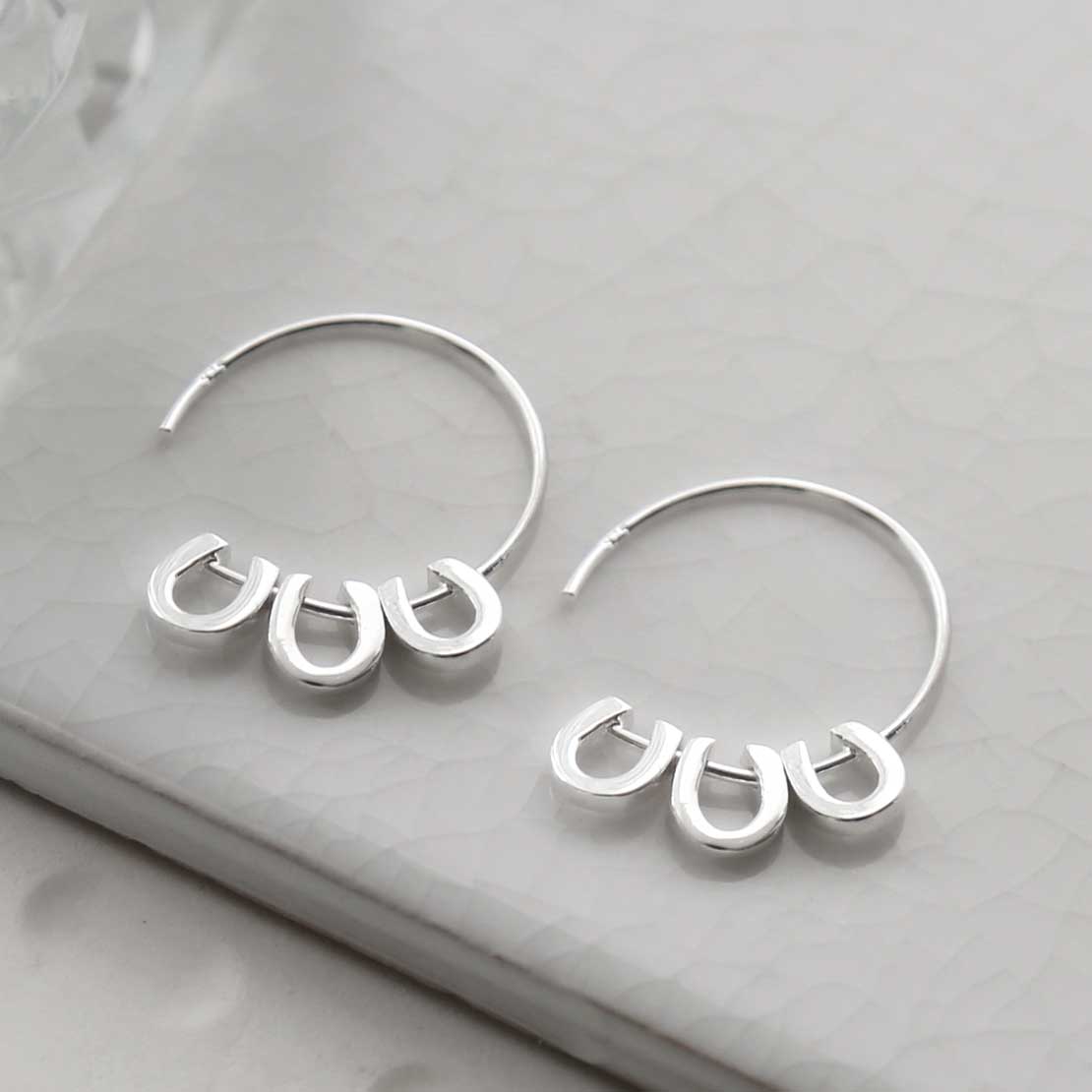 Sterling Silver Lucky Horseshoe Hoops