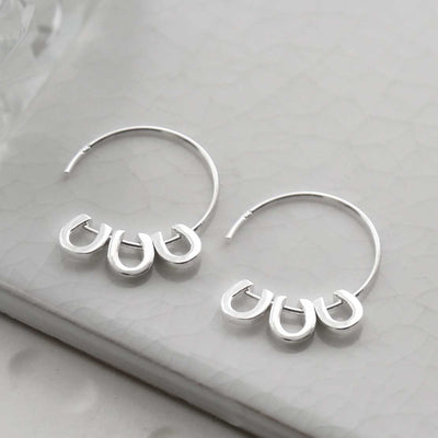 MD365 STERLING SILVER LUCKY HORSESHOE HOOPS 2