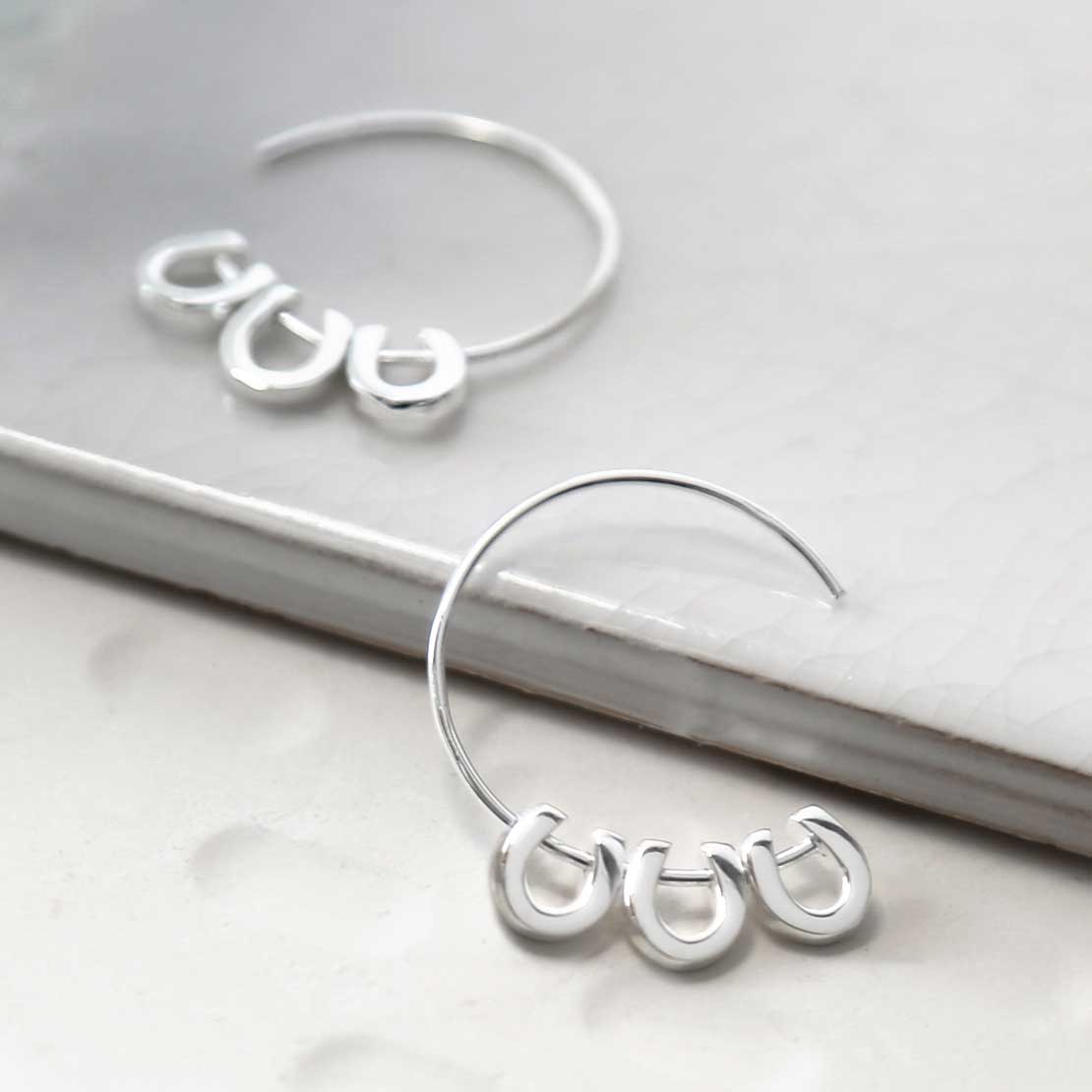 Sterling Silver Lucky Horseshoe Hoops