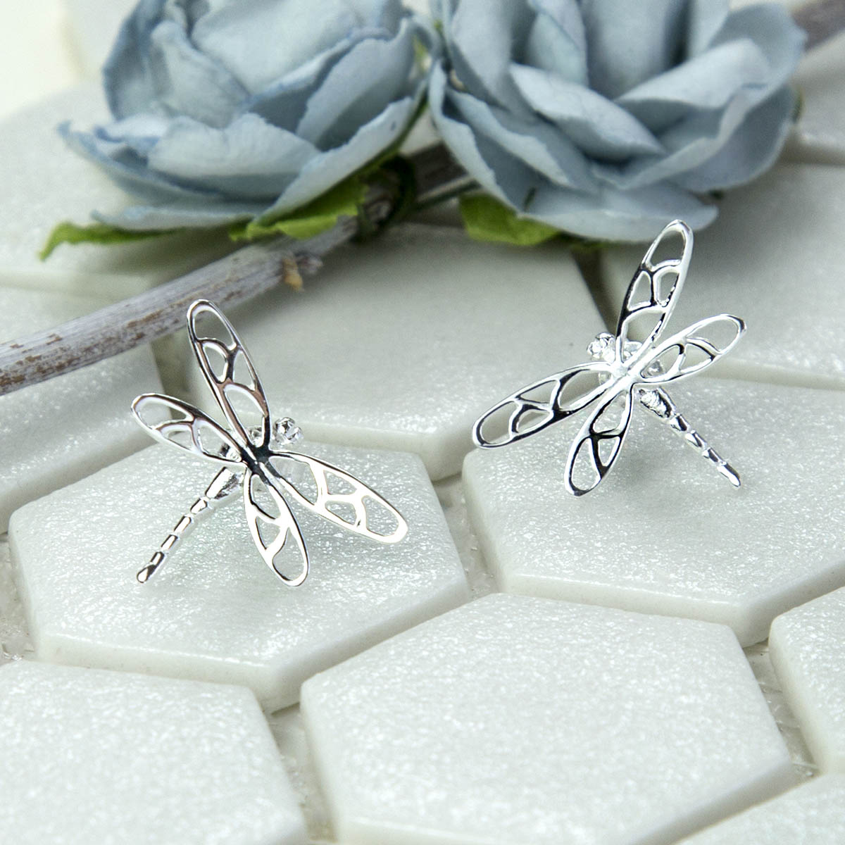 Sterling Silver Dragonfly Stud Earrings
