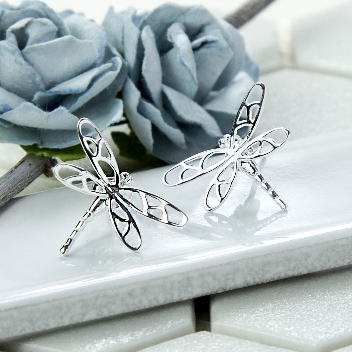 Sterling Silver Dragonfly Stud Earrings