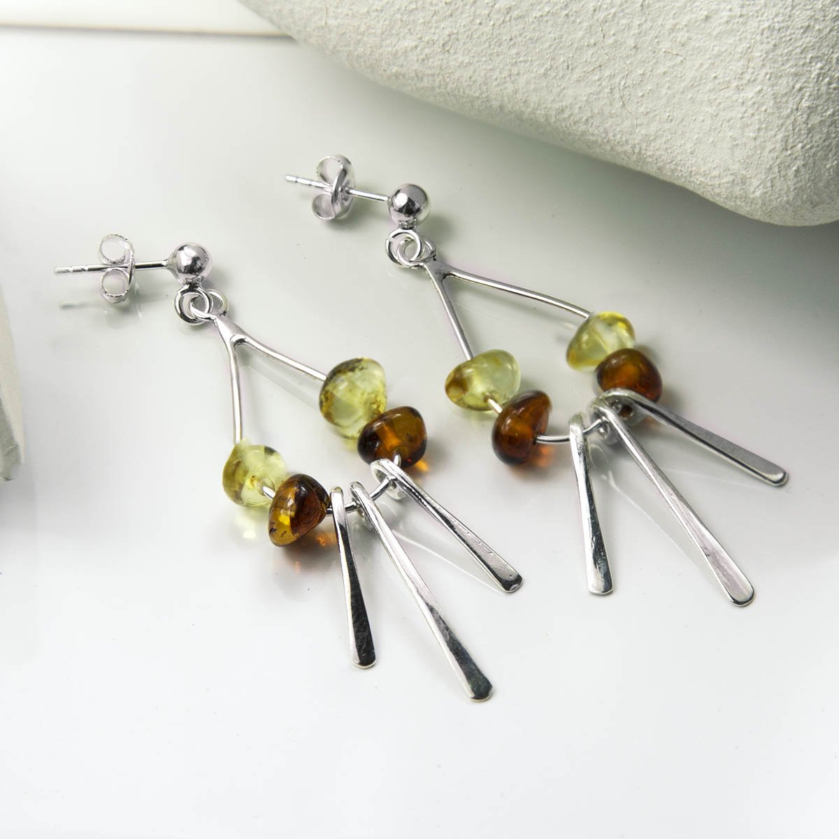 Sterling Silver Art Deco Amber Studs