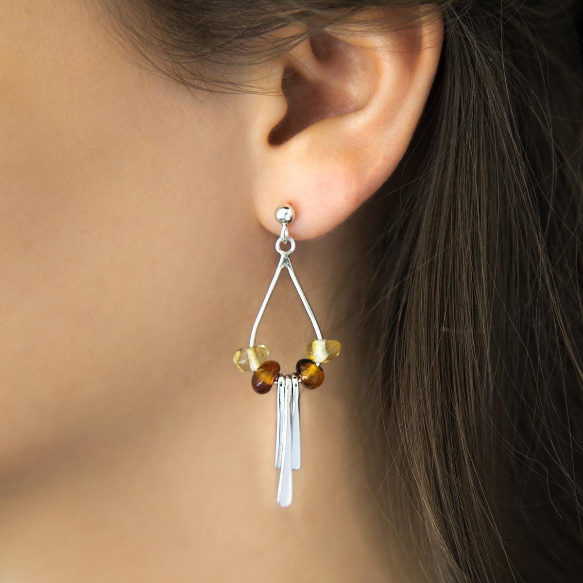 Sterling Silver Art Deco Amber Studs