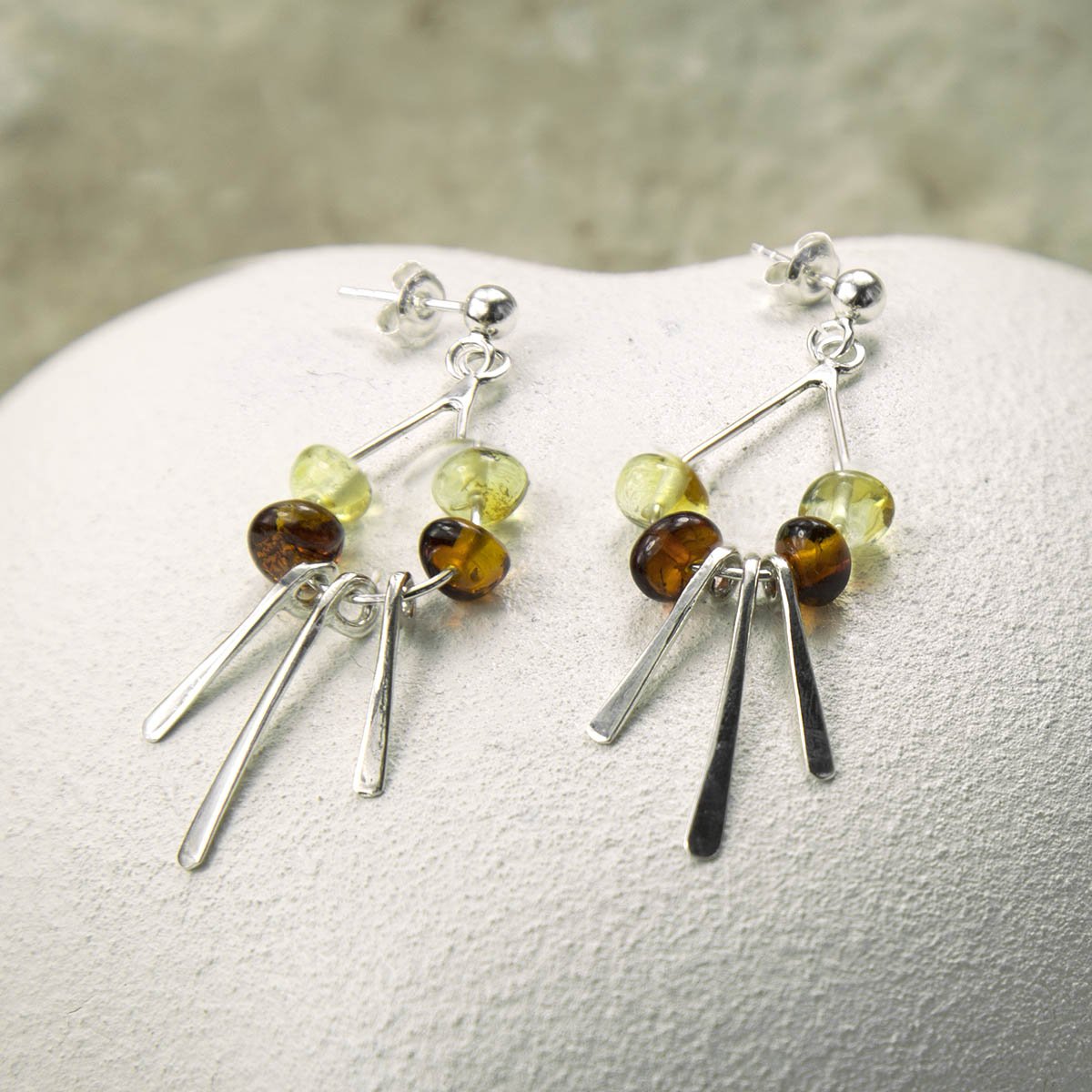 Sterling Silver Art Deco Amber Studs