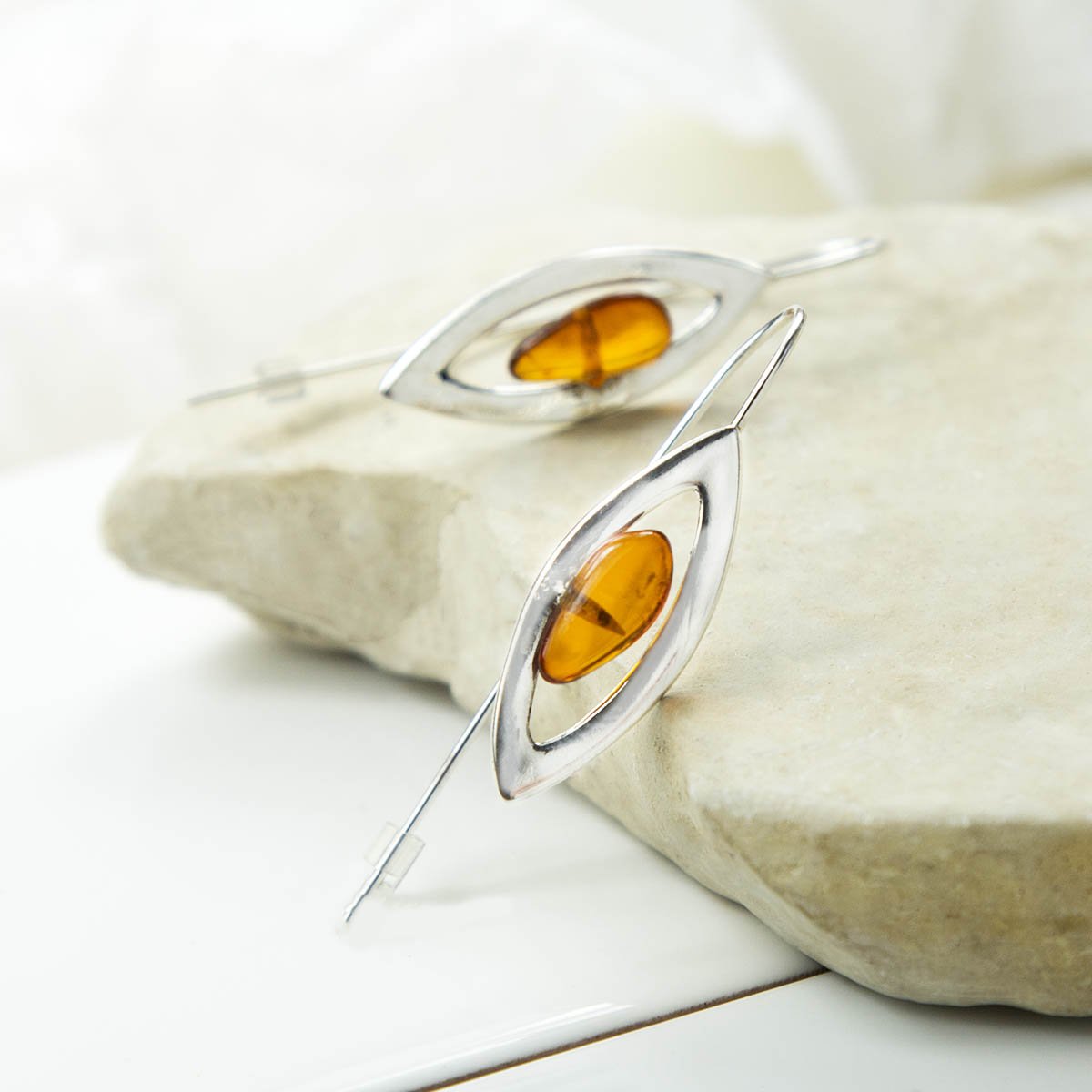 Sterling Silver Designer Amber Drop Earrings