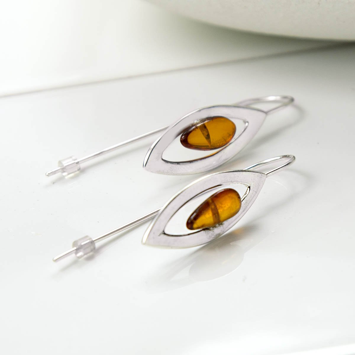 Sterling Silver Designer Amber Drop Earrings