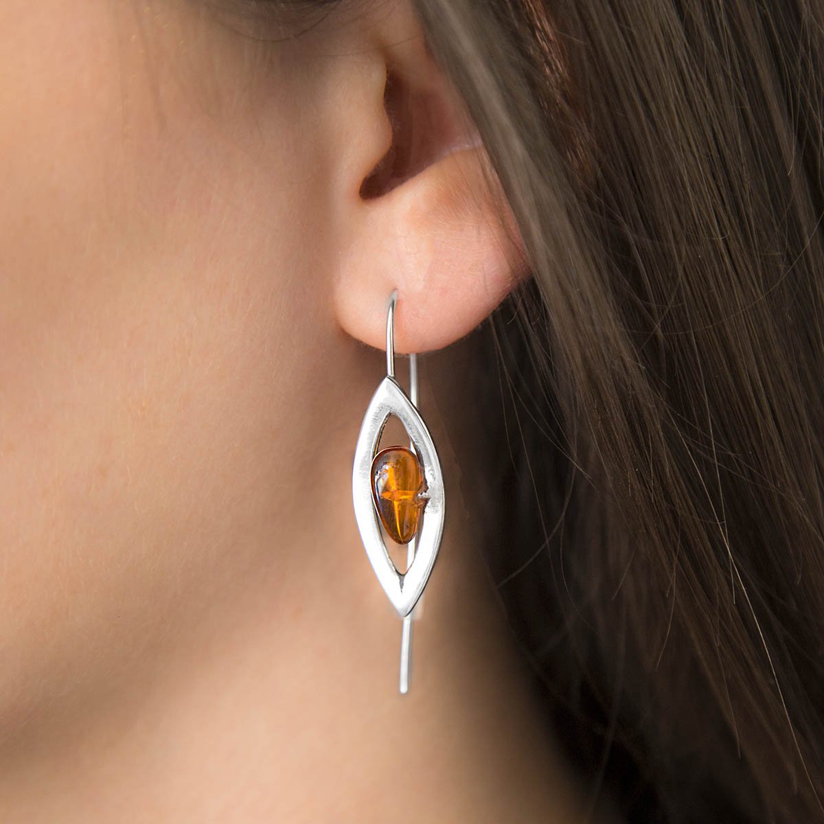 Sterling Silver Designer Amber Drop Earrings