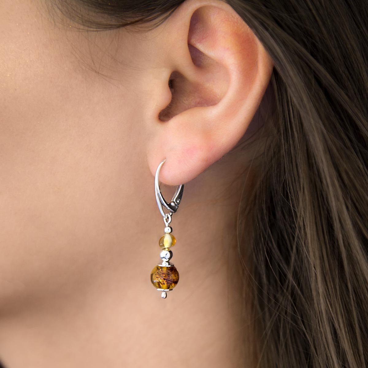 Sterling Silver Amber Drop Earrings