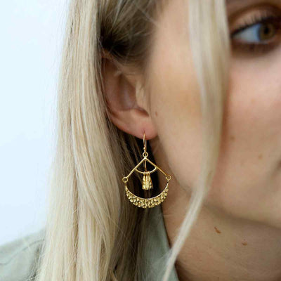 MS1241G GOLD PLATED SILVER MAYAN EARRINGS MODEL