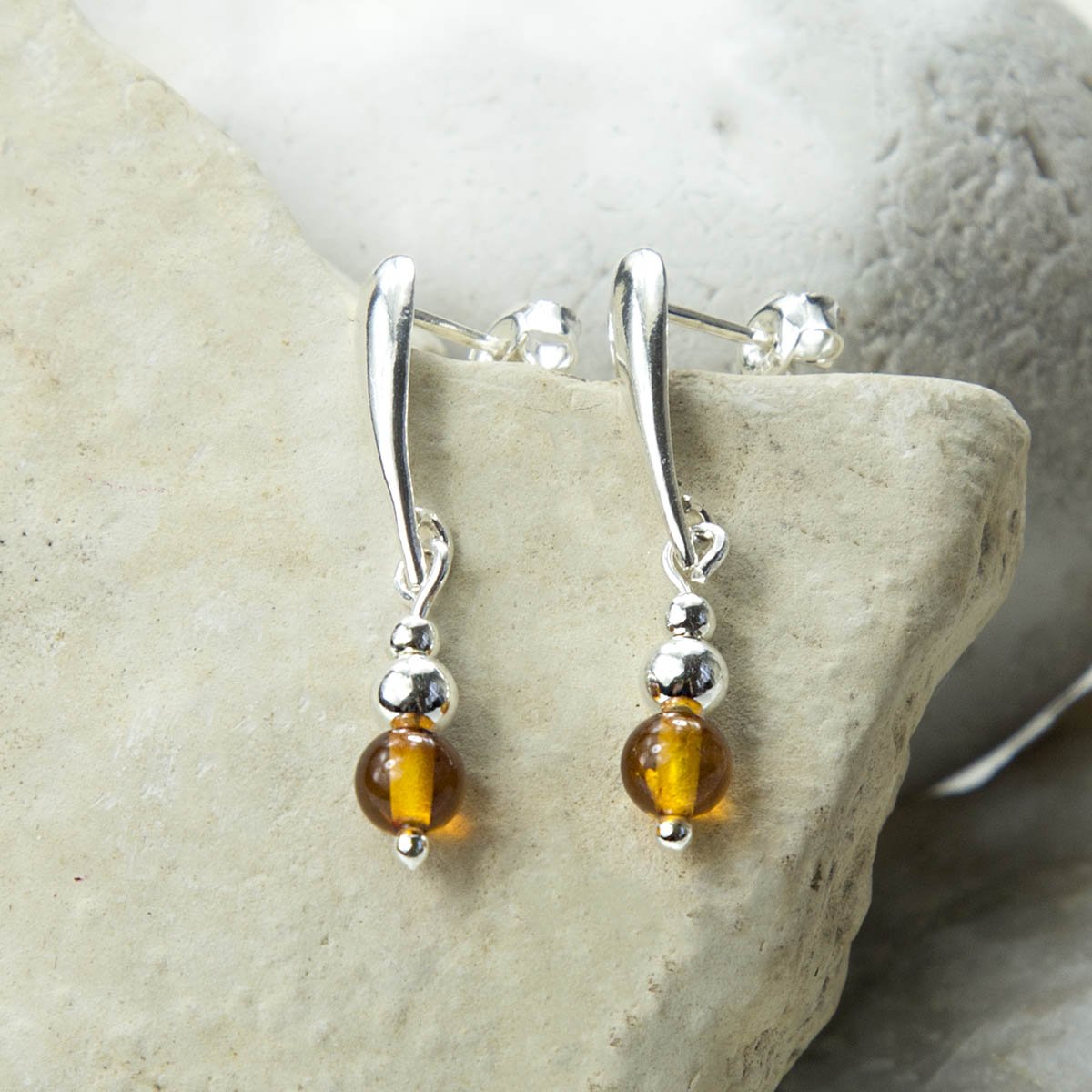 Sterling Silver Amber Teardrop Stud Earrings