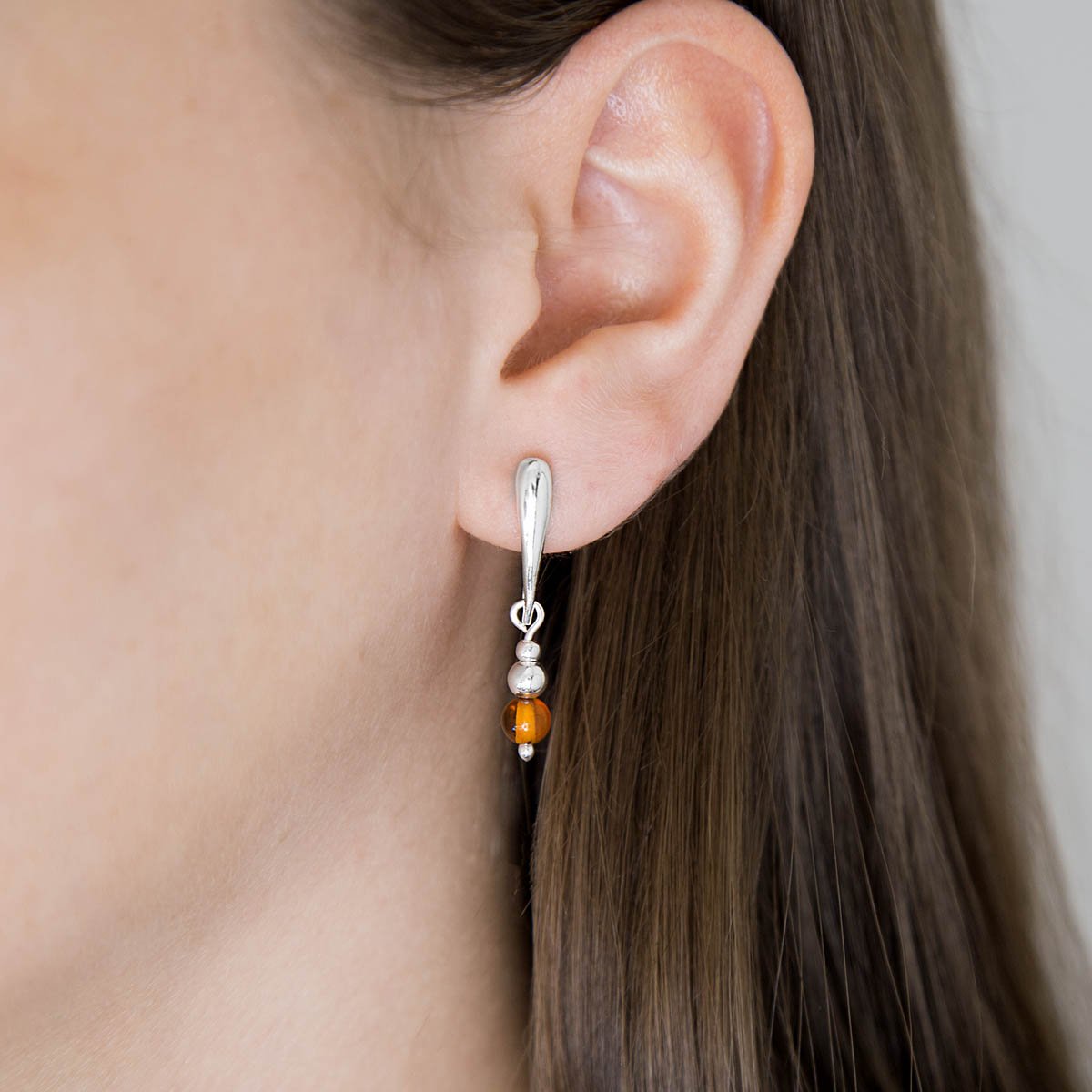 Sterling Silver Amber Teardrop Stud Earrings