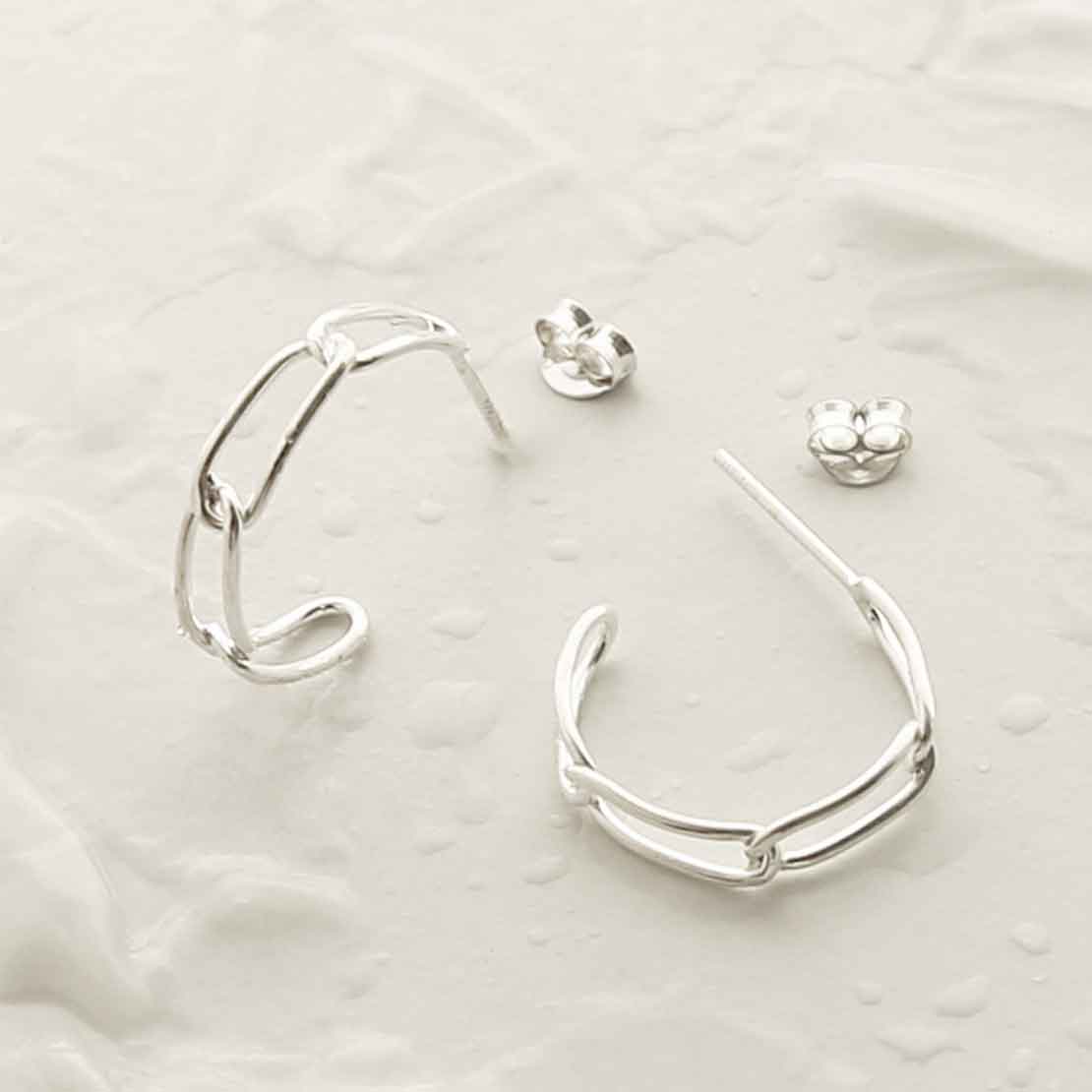 Sterling Silver Paperclip Hoop Stud Earrings