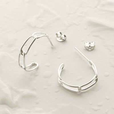 MG001 STERLING SILVER PAPERCLIP HOOP STUD EARRINGS 2
