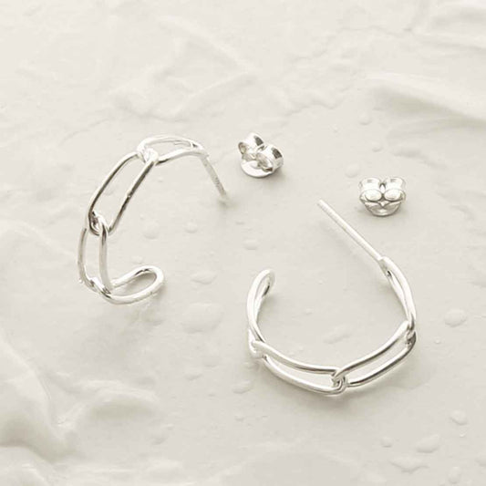 MG001 STERLING SILVER PAPERCLIP HOOP STUD EARRINGS 2