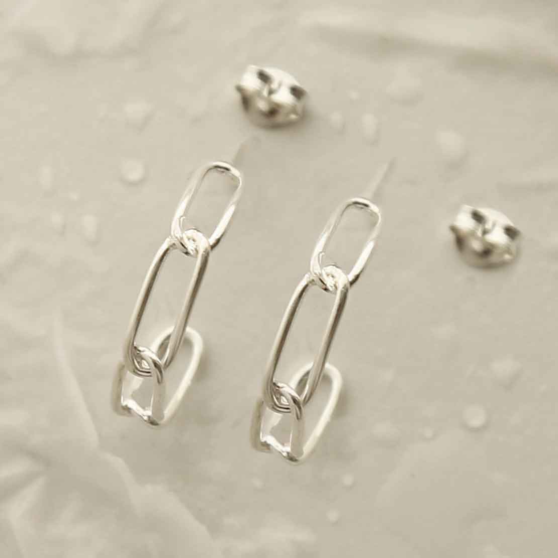 Sterling Silver Paperclip Hoop Stud Earrings