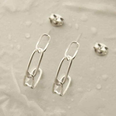 MG001 STERLING SILVER PAPERCLIP HOOP STUD EARRINGS 3