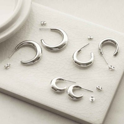 MG002L MG002S MG002M STERLING SILVER BOLD HOOP STUD EARRINGS GROUP SHOT