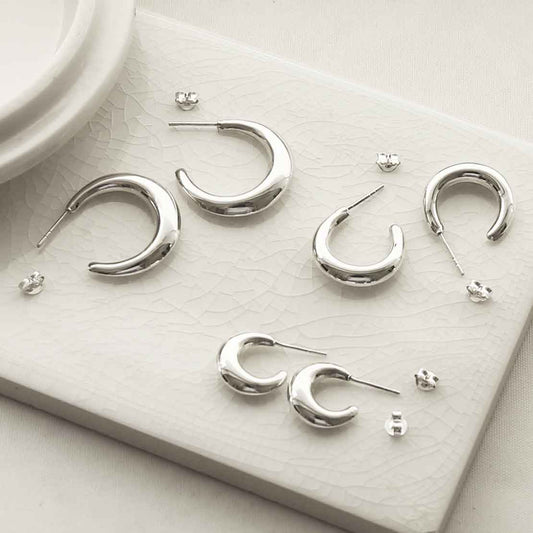 MG002L MG002S MG002M STERLING SILVER BOLD HOOP STUD EARRINGS GROUP SHOT