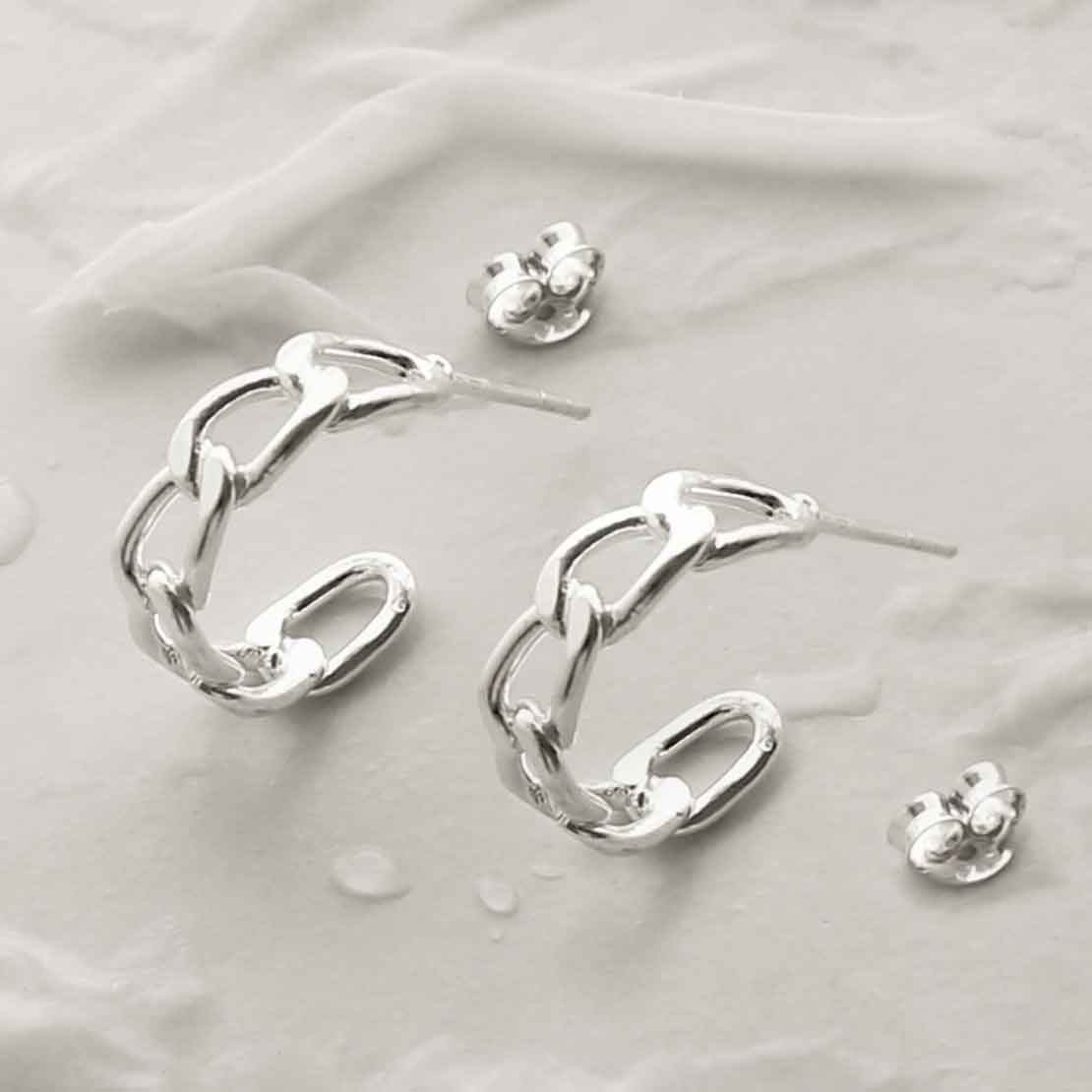 Sterling Silver Curb Hoop Stud Earrings