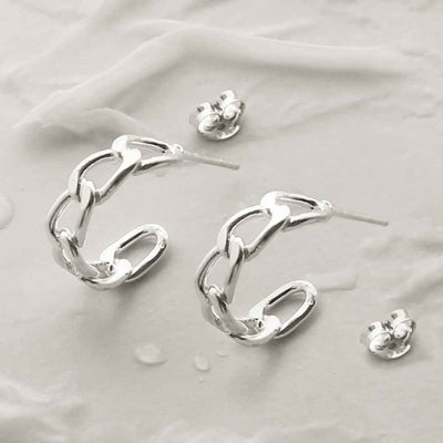 MG003M STERLING SILVER CURB HOOP STUD EARRINGS 1