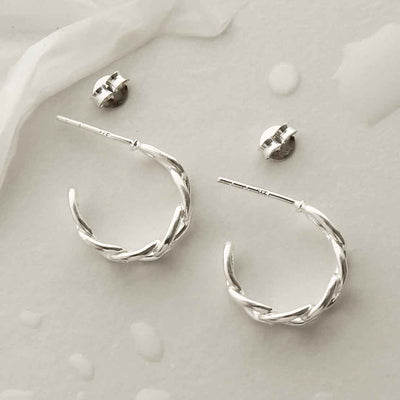 MG003M STERLING SILVER CURB HOOP STUD EARRINGS 2