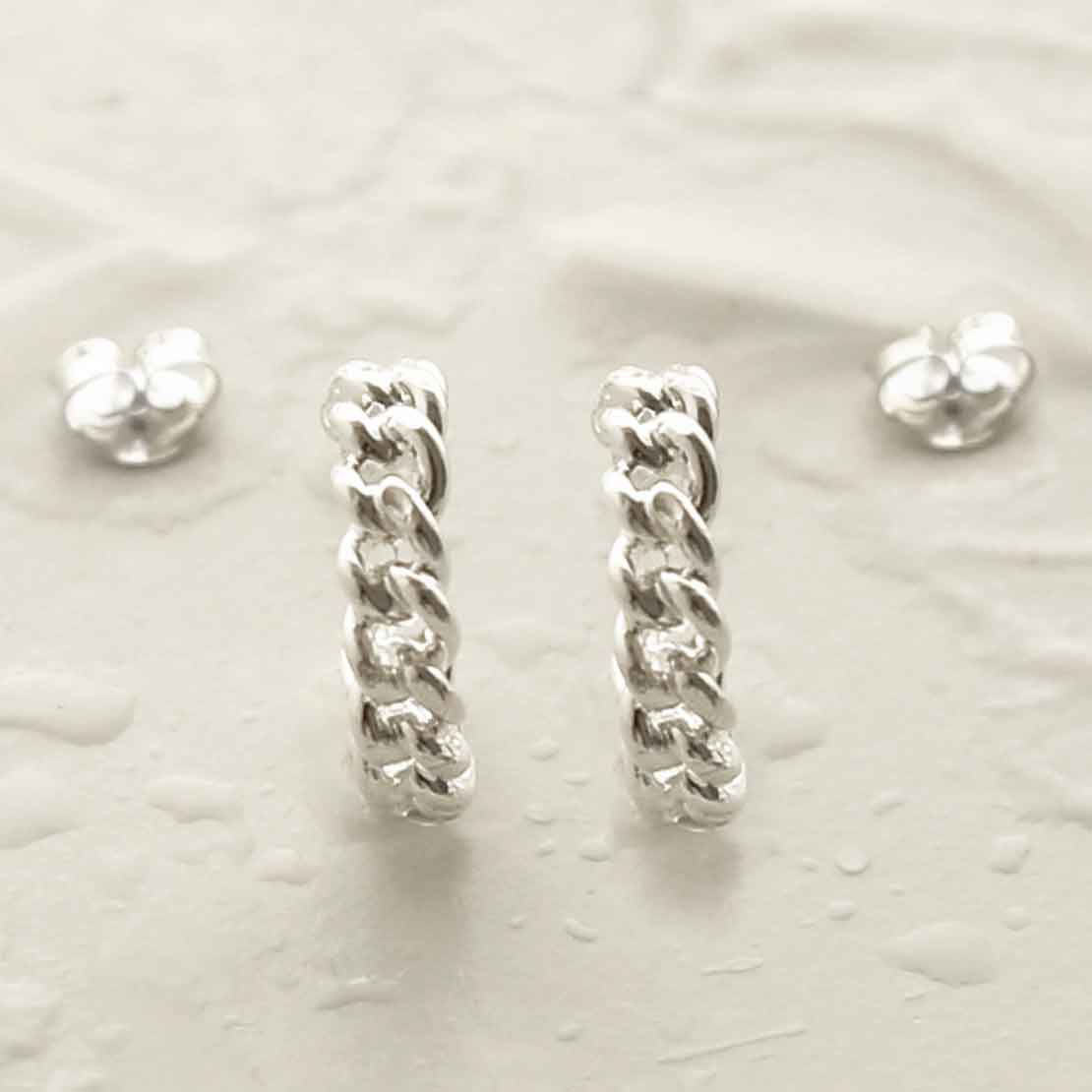 Sterling Silver Curb Hoop Stud Earrings