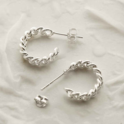 MG003S STERLING SILVER SMALL CURB HOOP STUD EARRINGS 5