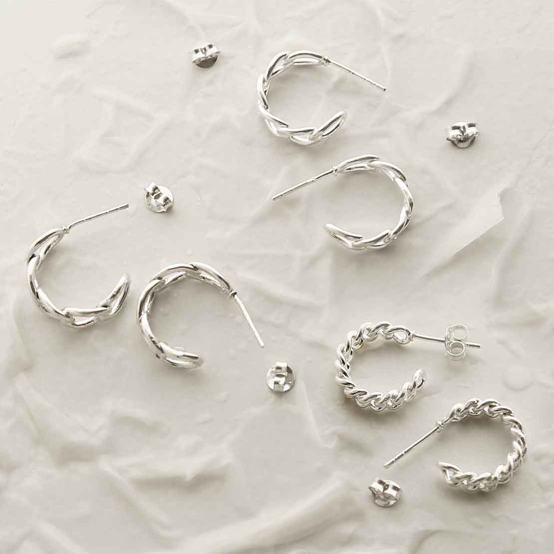 Sterling Silver Curb Hoop Stud Earrings
