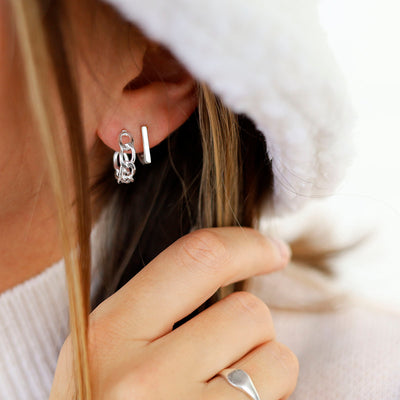 MG003M STERLING SILVER CURB HOOP STUD EARRINGS MODEL